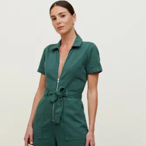 Reformation Cassidy Denim Jumpsuit Jade - Size 0 - Picture 2 of 3